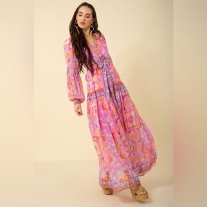 NWT HALE BOB SOPHIE GEORGETTE PINK FLORAL MAXI DRESS SZ M